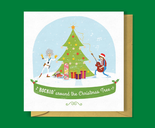 Rockin' around the Christmas tree Christmas card-Geeky Little Monkey