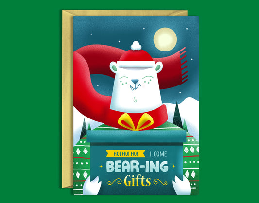 I come bear-ing gifts - Bear Christmas card-Geeky Little Monkey
