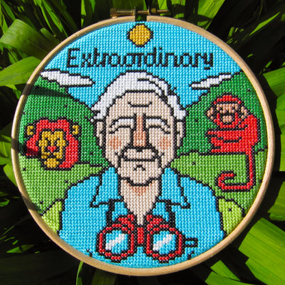 David Attenborough Cross Stitch Kit.-Geeky Little Monkey