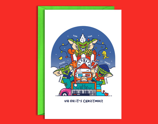 uh oh it's Christmas Gremlins Christmas Card-Geeky Little Monkey