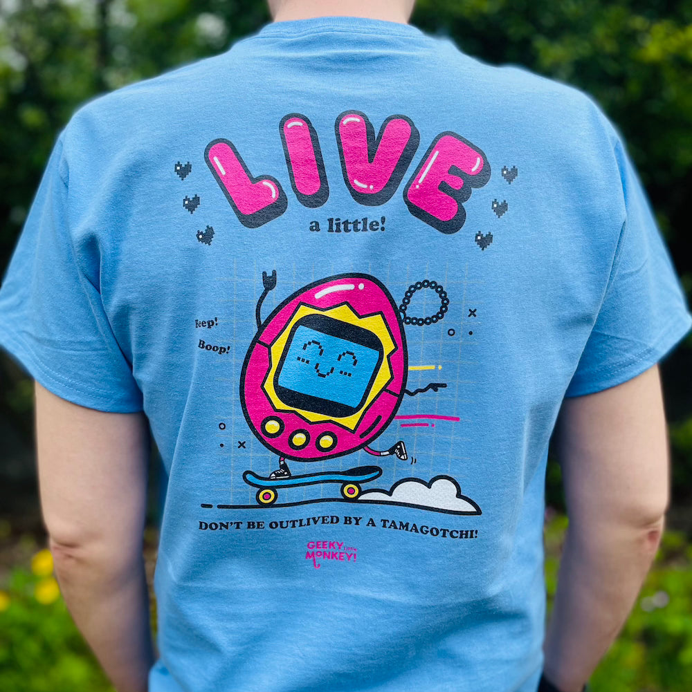 Tamagotchi character T-shirt Live a Little!-Geeky Little Monkey
