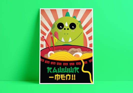 Rawwwr-men!! A3 Ramen Art Print-Geeky Little Monkey
