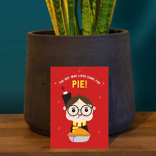 The Boy who lived came for Pie! A6 Postcard-Geeky Little Monkey