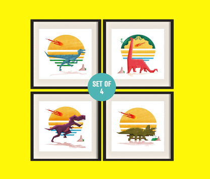 Set of 4 Dinosaur Art Prints-Geeky Little Monkey