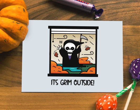 It's Grim outside! A6 Halloween Postcard-Geeky Little Monkey