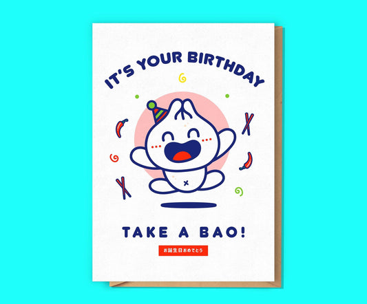 It's Your Birthday take a Bao! A6 Card-Geeky Little Monkey
