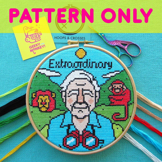 David Attenborough Cross Stitch Pattern Only.-Geeky Little Monkey