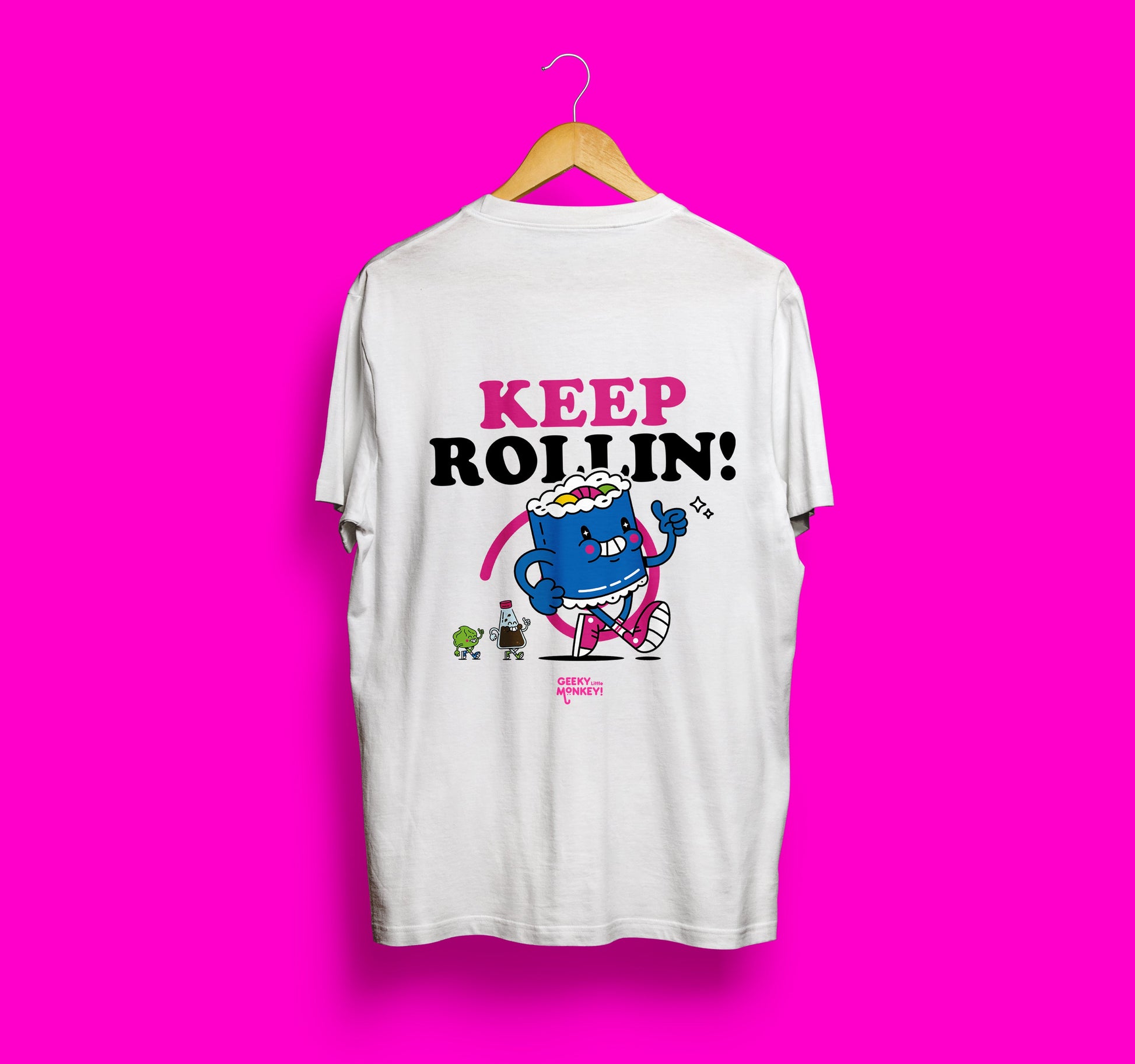 Keep Rollin! Cute Sushi white t-shirt Unisex